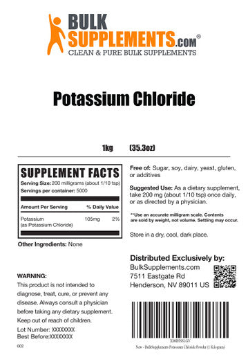 Bulk Supplements Potassium Chloride Powder 1KG & Magnesium Glycinate Powder 1KG Bundle