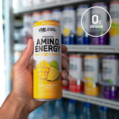 Optimum Nutrition Amino Energy Drink + Electrolytes For Hydration - Sugar Free Amino Acids Bcaa Keto Friendly Sparkling Drink-Mango Pineapple Limeade 12 Fl Oz (Pack Of 12) (Packaging May Vary)