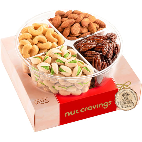 NUT CRAVINGS - Purim Mishloach Manot Mixed Nuts Gift Basket in Red Gold Box (7 Assortments, 1 LB) Ramadan Gifts Treats for Adults, Food Arrangement, Healthy Snack Care Package, Kosher