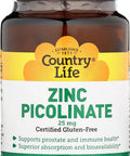 Country Life Zinc Picolinate 25 Mg - Superior Absorption Zinc Supplement For Immune Support, Prostate Health & Cellular Wellness - Certified Gluten-Free, Vegan & Halal, Non-Gmo - 100 Tablets