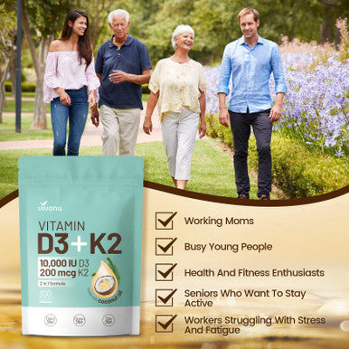 VivoNu Vitamin D3 K2 10000 IU with MK7-300 Virgin Coconut Oil Softgels, 2 in 1 Vitamins D and K Complex Vitamina D3 con K2 Supports Calcium Absorption Bone Immune and Heart Health Easy to Swallow