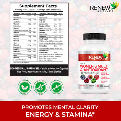 Renew Actives Women'S Multi-Vitamin & Antioxidant: Daily Health Supplement For Woman- 20 Vitamins & Minerals - 60 Capsules