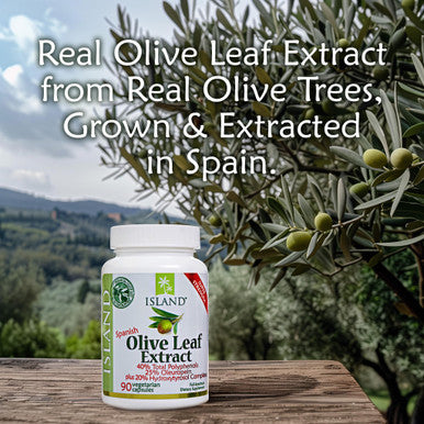 Island Nutrition , Olive Leaf Extract Capsules 25% Oleuropein (40% Total Polyphenols), Plus 20% Hydroxytyrosol Complex 100% Grown & Extracted In Spain (90 Caps), Real European Olive Leaf Extract