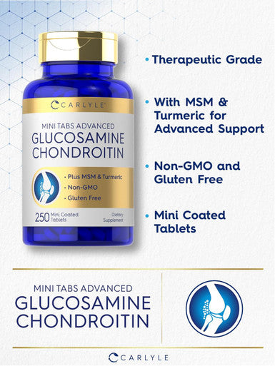 Carlyle Glucosamine Chondroitin MSM Turmeric | 250 Mini Tablets | Non-GMO and Gluten
