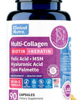 Collagen Peptides L Biotin L Keratin L Hyaluronic Acid L Saw Palmetto - Hair Growth Vitamins For Women And Men Supplement - Dht Blocker Supplements 90 Capsules Usa Made
