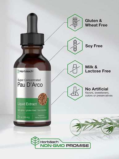 PAU D'Arco Tincture | 2 fl oz Liquid Extract Drops | Vegetarian, Non-GMO, Gluten Free Supplement | by Horbaach