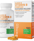 Bronson Super B Vitamin B Complex Sustained Slow Release (Vitamin B1, B2, B3, B6, B9 - Folic Acid, B12) Contains All B Vitamins 100 Tablets