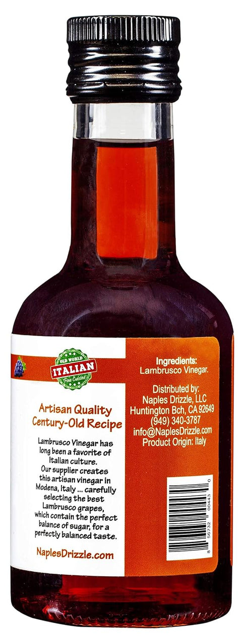 Lambrusco Vinegar of Modena - Premium Sweet & Tangy Red Wine Vinegar with No Added Sugar or Thickeners, Vegan & Paleo (Lambrusco Vinegar of Modena, 8.5 oz)