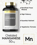Chelated Manganese | 200 Tablets | Vegetarian, Non-Gmo, Gluten Free Supplement | By Carlyle