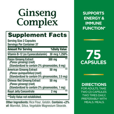 Nature's Bounty Ginseng With Royal Jelly 75 Capsules