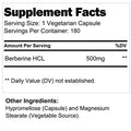 LongLifeNutri Berberine Supplement 500Mg Hcl Extract | 180 Vegetarian Capsules | Made In Usa | 1000Mg Per Serving | Dihydroberberine Plus Berberis Aristata Complex