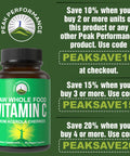 Peak Performance Raw Whole Food Natural Vitamin C Capsules From Acerola Cherry For Max Absorption. Vegan Usa Sourced Vitamin C