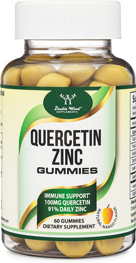 Quercetin Gummies with Zinc 100mg of Quercetin and 91 Daily Zinc per Serving 60 Mango Flavored Chewable Immune Support Gummies for Adults and Kids by Double Wood Supplements