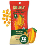 SOLELY - Organic Dried Fruit Mango Pieces (1 Box, 12 Single Serving Bags per Box) - Real Fresh Fruit - Healthy Snacks for Adults & Kids - Non GMO, Vegan Snacks, Shelf Stable - 12 Bags (1 oz)