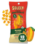SOLELY - Organic Dried Fruit Mango Pieces (1 Box, 12 Single Serving Bags per Box) - Real Fresh Fruit - Healthy Snacks for Adults & Kids - Non GMO, Vegan Snacks, Shelf Stable - 12 Bags (1 oz)