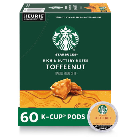 Starbucks K-Cup Coffee Pods, Caramel Naturally Flavored Coffee For Keurig Brewers, 100% Arabica, 1 Box (22 Pods)