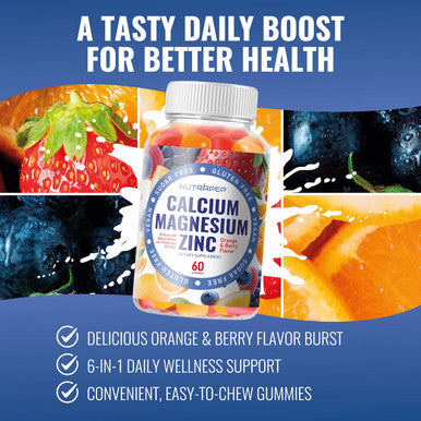 Calcium Magnesium Zinc Supplement Gummies With Vitamin D3 K2 Magnesium Glycinate Orange Berry Flavored Vegan Sugar Gluten Chewable For Men Women Kids