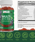 Yumvs Multivitamin Gummies With Iron - Grape Flavor - Vegetarian Kosher Multi Vitamins For Adults With Vitamin A C B6 B12 Biotin Zinc - No Calcium - Mens/Womens Multivitamin With Iron Gummy (60 Count)