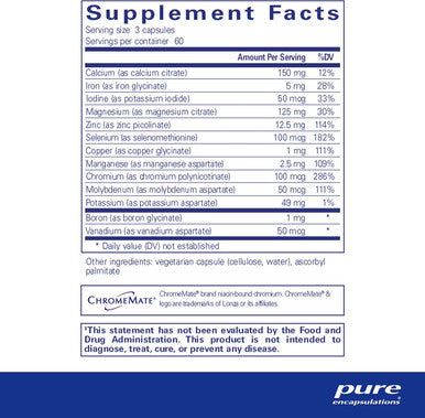 Pure Encapsulations Mineral 650 Hypoallergenic Combination Of Balanced ChelatedMinerals 180 Capsules