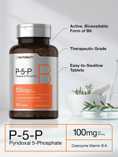 P5P Activated Vitamin B6 100mg | 120 Tablets | Vegetarian Supplement, Non-GMO, Gluten Free | Pyridoxal 5 Phosphate | Coenzyme B6 | by Horbaach