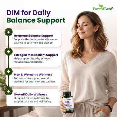 Forestleaf Dim Supplement - 300Mg Dim Estrogen Supplement For Women/Men - Diindolylmethane With Bioperine Black Pepper - Support For Detox Metabolism Hormone Balance & Menopause 90 Caps