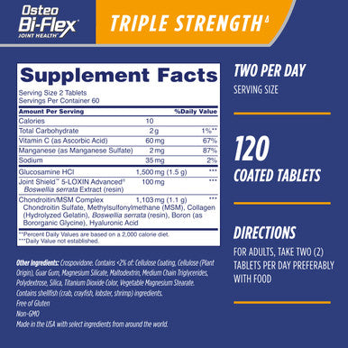 Nature's Bounty Osteo Bi-Flex Triple Strength(5) Glucosamine Chondroitin With Vitamin C Joint Health Supplement Coated Tablets 120 Count