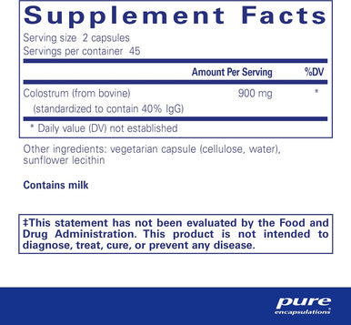 Pure Encapsulations Colostrum | 40% Igg Highly Concentrated Immune Support | 90 Capsules