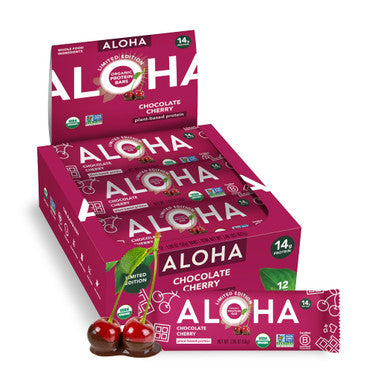 ALOHA Organic Plant Based Protein Bars - Chocolate Cherry - 12 Bars Vegan Low Sugar Gluten-Free Paleo Low Carb Non-GMO No Stevia No Erythritol