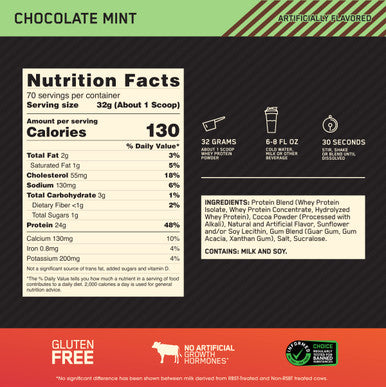Optimum Nutrition Gold Standard 100% Whey Protein Powder Chocolate Mint 5 Pound (Package May Vary)