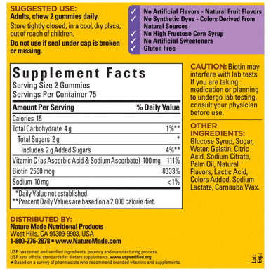 Nature Made Hair Skin & Nails Gummies With 2500 Mcg Of Biotin 150 Count