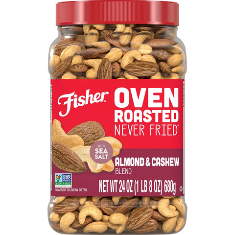 Fisher Oven Roasted Never Fried Deluxe Mixed Nuts 24 Ounces (Pack of 1) Almonds Cashews Pecans Pistachios Healthy Snacks for Adults Made With Sea Salt No Added Oil Trail Mix Gluten