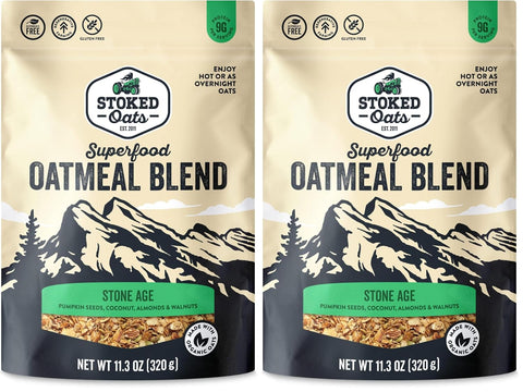Stoked Oats - Stone Age High Protein, Low Sugar Breakfast - Gluten Free, High Fiber, Non GMO Oatmeal - Perfect for overnight oats (11.3oz)