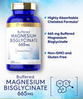 Buffered Magnesium Bisglycinate 665 mg | 250 Capsules | Chelated Essential Mineral | Non-GMO and Gluten Free Supplement | by Carlyle