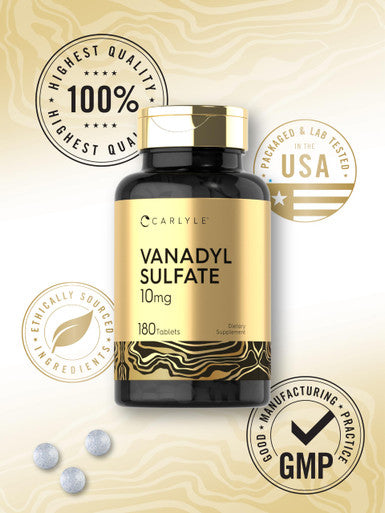Vanadyl Sulfate 10Mg 180 Tablet Capsules With Chromium Picolinate Vegetarian Non-Gmo Gluten Free Supplement By Carlyle