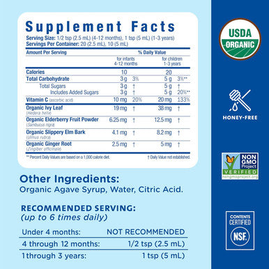 Mommy's Bliss Organic Baby Cough Syrup and Mucus + Immunity Support Contains Agave & Ivy Leaf 4 month+ 1.67 Fl Oz