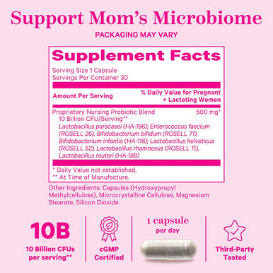 Pink Stork Lactation Probiotic - 10 Billion CFUs Multi Strain Postnatal Probiotics for Breastfeeding Women - Support Breast Milk & Gut Health Postpartum Essentials 30 Capsules