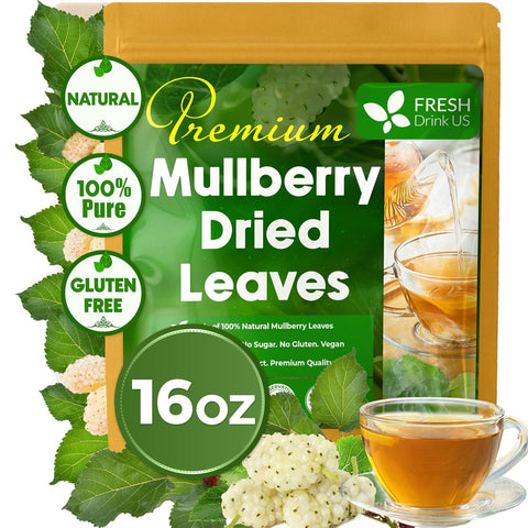 FreshDrinkUS, Premium 120 Mulberry Leaf Tea Bags, 100% Natural & Pure from Mulberry Leaves. Loose Leaf Herbal Tea. Made with Natural Material Tea Bags. No Sugar, No Caffeine, No Gluten, Vegan.