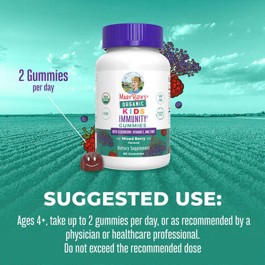 Maryruth Organics Kids Immune Support Gummies | USDA Organic | Vitamin C Zinc and Elderberry Gummies for Kids| Immune Support for Kids Ages 4+ | Vegan | Non-GMO | Gluten | 60 Count