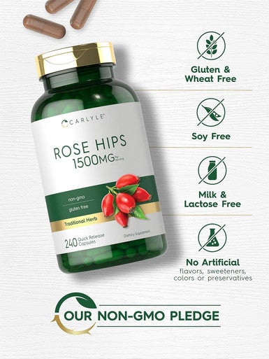 Carlyle Rose HIPS | 1500mg | 240 Quick Release Capsules | Non-GMO and Gluten Herbal Supplement