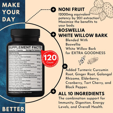 Dedicad 20:1 Noni Capsules 17700Mg - Supplement For Immune, Muscle & Digestion Support -10In1 Added Boswellia, Elderberry, Turmer