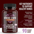 Strong Earth - Calcium, Magnesium, Vitamin D3 Gummies Vitamin Gummies For Women, Men & Kids - Calcium Supplement For Strong Bone Health - Gummy Vitamin D Calcium Chews - Kosher 90 Count (2 Pack)