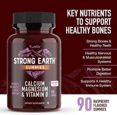 Strong Earth - Calcium, Magnesium, Vitamin D3 Gummies Vitamin Gummies For Women, Men & Kids - Calcium Supplement For Strong Bone Health - Gummy Vitamin D Calcium Chews - Kosher 90 Count (2 Pack)