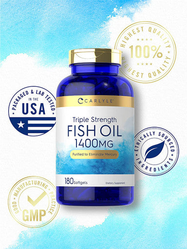 Carlyle Triple Strength Fish Oil | 180 Softgels | Omega 3 Supplement | Non-GMO, Gluten Free
