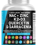 NAC Supplement N-Acetyl Cysteine 1000mg Vitamin D3 K2 Zinc Quercetin 1000mg Sarracenia Purpurea 1000mg with Elderberry Holy Basil Bee Propolis Bromelain L-Lysine - 60 Count