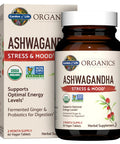 Garden of Life Organics Ashwagandha Stress Mood & Energy Support Supplement With Probiotics & Ginger Root For Digestion - Vegan Gluten Free Non Gmo 2 Month Supply 60 Tablets