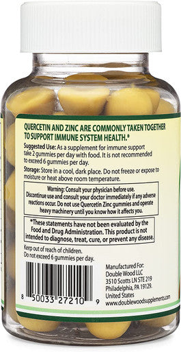 Quercetin Gummies with Zinc 100mg of Quercetin and 91 Daily Zinc per Serving 60 Mango Flavored Chewable Immune Support Gummies for Adults and Kids by Double Wood Supplements
