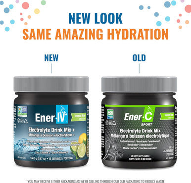 Ener-Iv Electrolyte Hydration & Energy Drink Mix Potassium Zinc & Vitamin C Electrolytes Powder - Muscle Recovery & Immunity Sports Drinks For Women & Men, Low Sugar Non-Gmo - Lemon Lime - 45 Servings