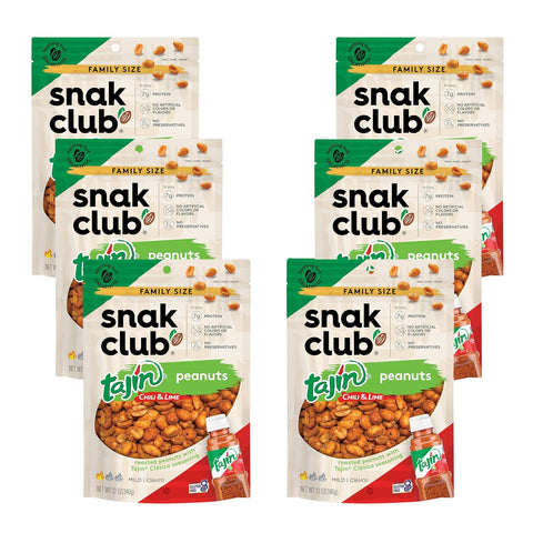 Snak Club Tajin Peanuts, Roasted Nuts with Chili and Lime Seasoning, Mild, Gluten-Free and Kosher Snacks, No Artificial Colors or Flavors, No Preservatives, 12 oz Resealable Bag