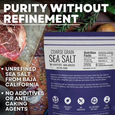 Sea Salt Superstore Coarse Sea Salt for Grinder Refill Coarse Grain her Salt Non-Iodized Coarse Salt for Cooking Mineral-Rich Unrefined Baja Salt 14 oz Bag