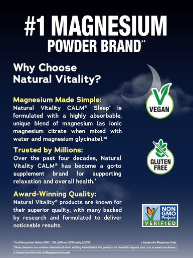 Natural Vitality Calm Sleep Melatonin | with Ashwagandha L-Theanine & GABA | Mixed Berry Flavored Drink Mix Supplement| Non-GMO & Vegan Formula | 16oz